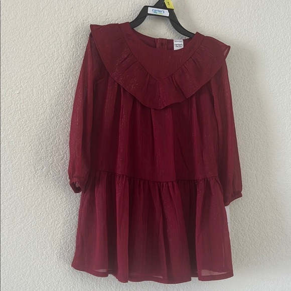 Carter’s Red Long Sleeve Dress with Ruffle Collar - Picture 1 of 11